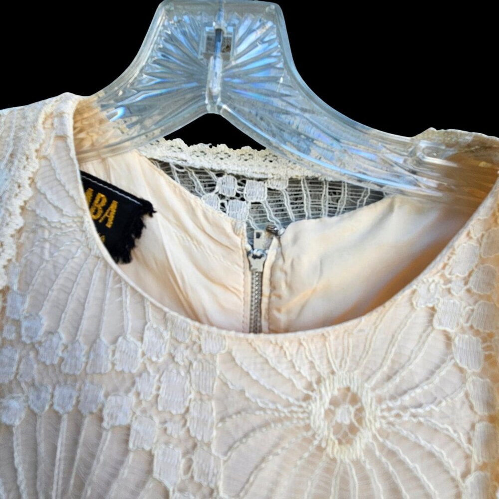 Vintage 1960s Saba California Lace Dress Set Size S Wedding Neutral A-line - Picture 4 of 16